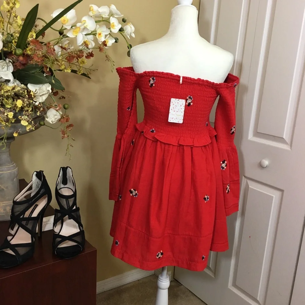NWT FREE PEOPLE‎ COUNTING DAISIES EMBROIDERED DRESS Boho Cottagecore Romantic